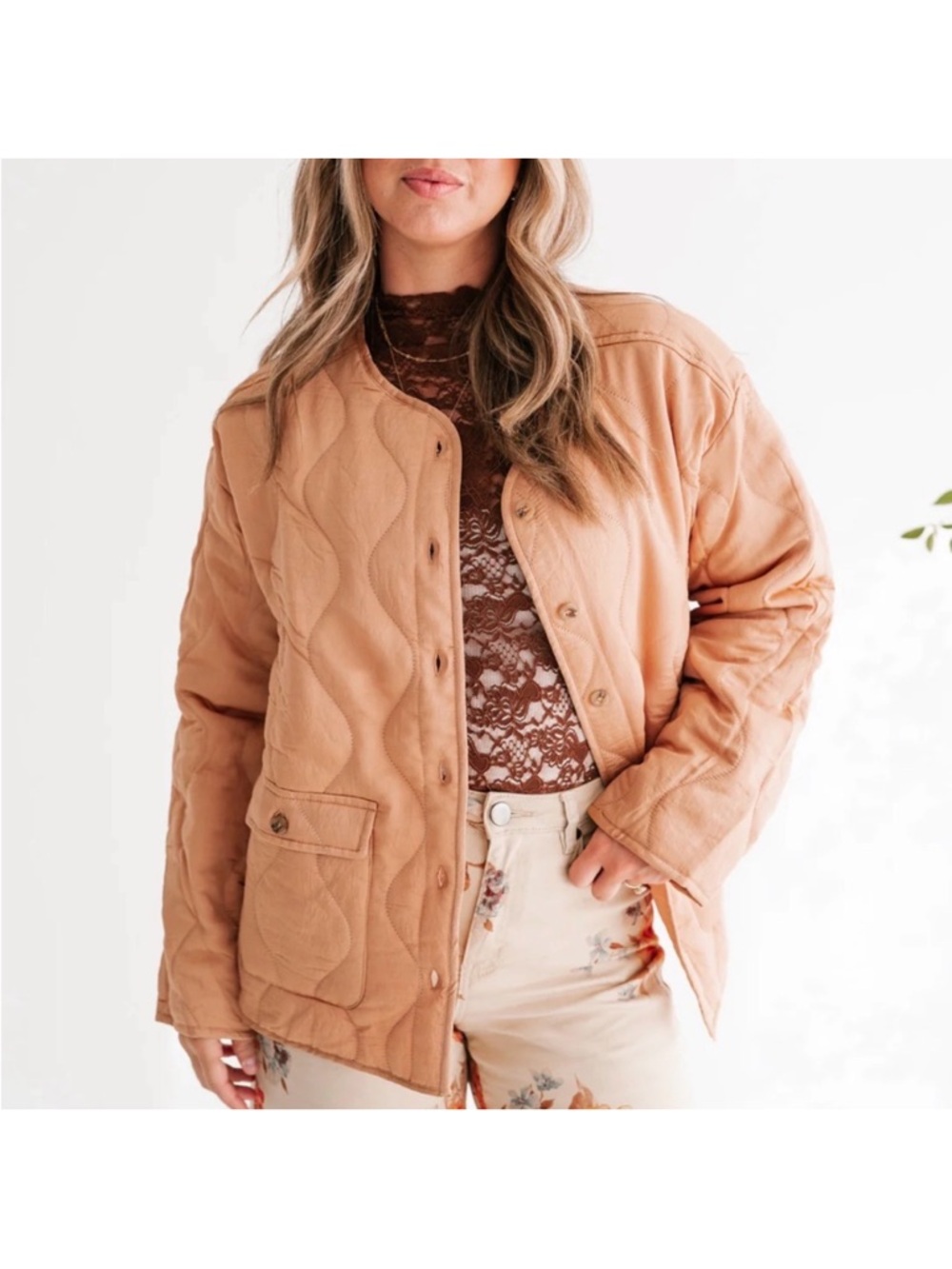 By Together Quilted Snap-Front Jacket in peach